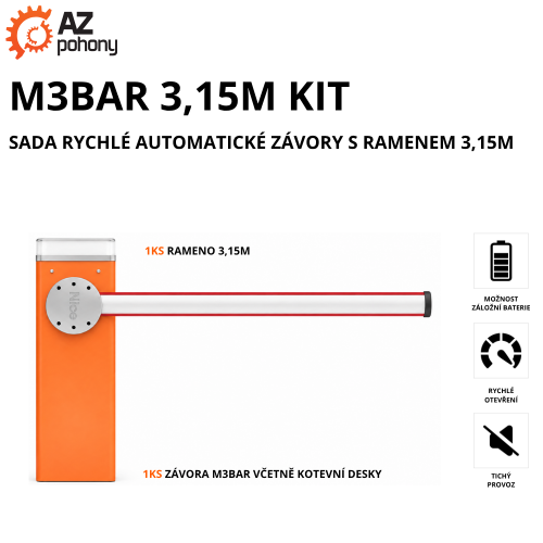 M3BAR 3,15M KIT - sada rychlé automatické závory s ramenem 3,15m